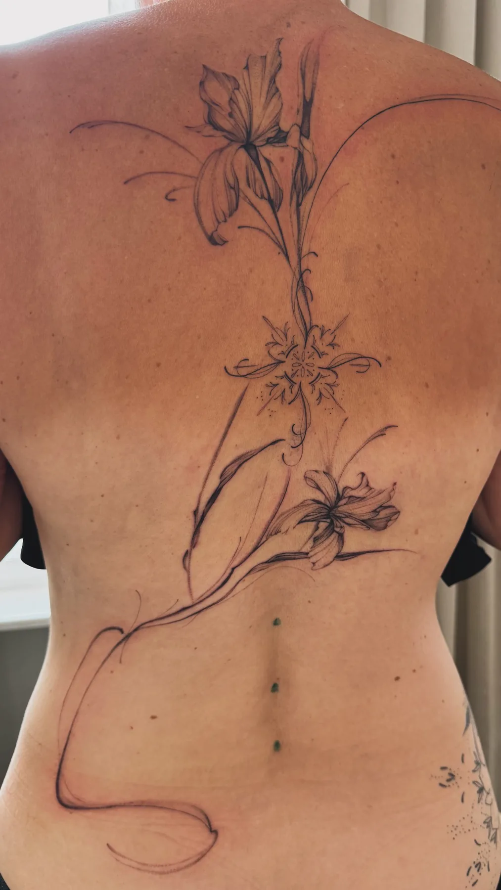 Botanisches Fineline Rückentattoo von Elena