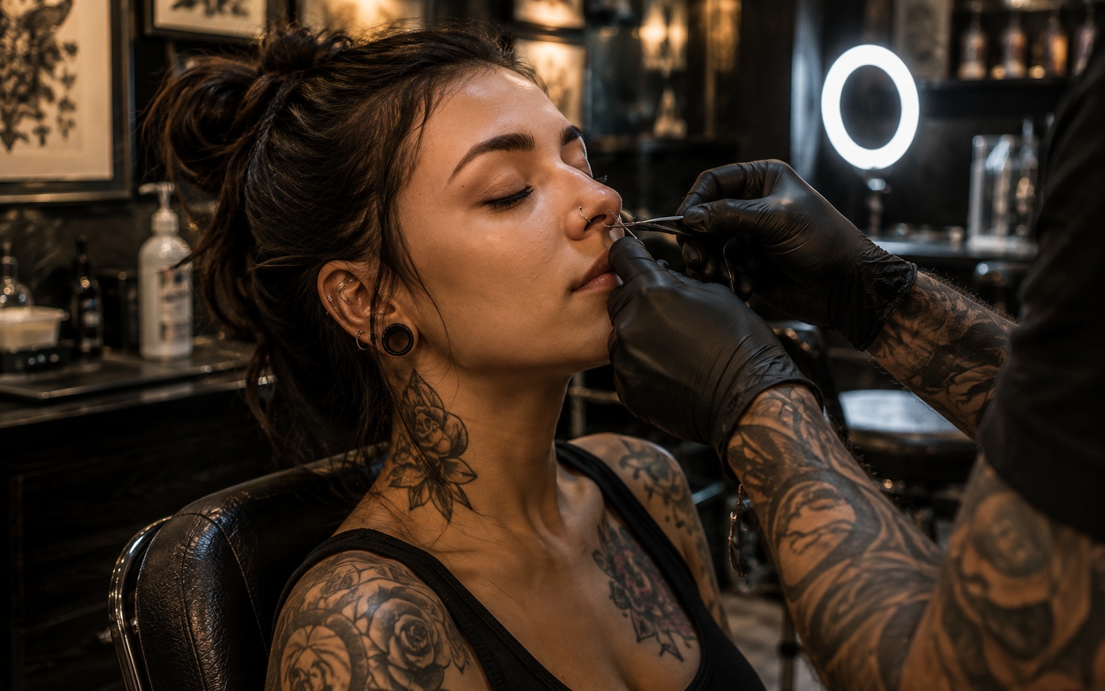 Piercing Kundin im Studio