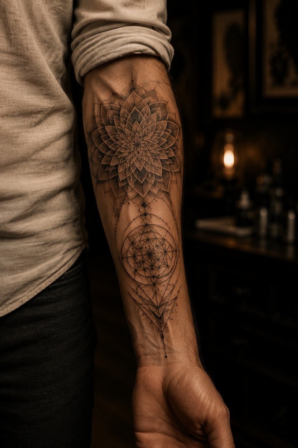 Dotwork und geometrisches Tattoo bei Most Wanted Berlin